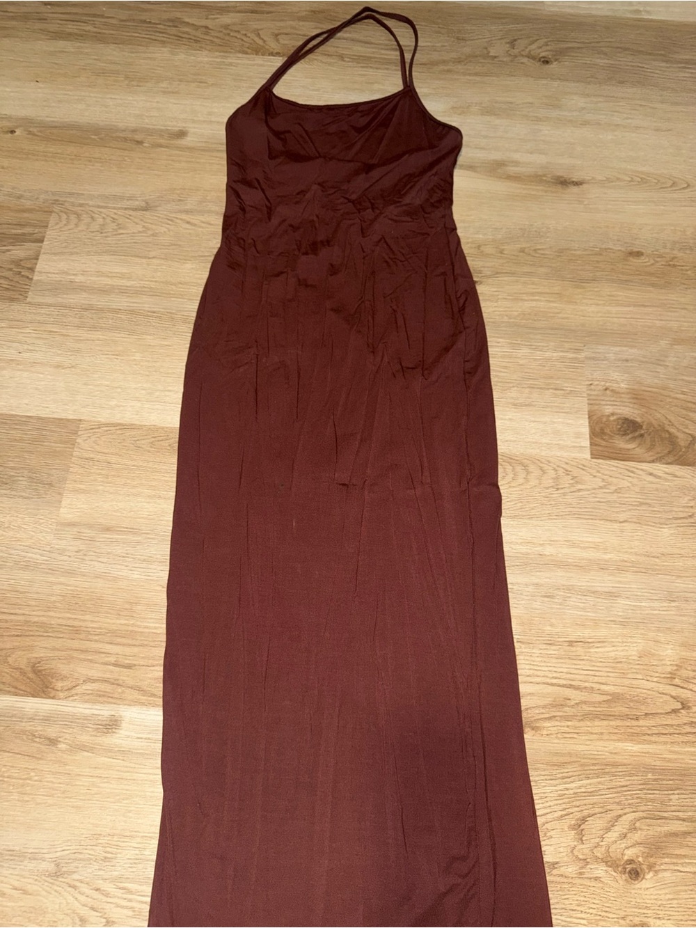 SHEIN Burgundy Sleeveless Maxi Dress with Thin Straps